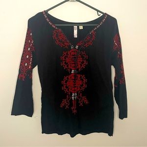 Black and red embroidered blouse top size small